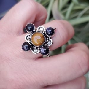 New Tiger Eye & Purple Sunstone 925 Silver Ring.